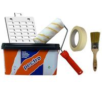 PECTRO Kit Peinture Blanche Mate 4L Mur et Plafond - Intérieur/Extérieur | (6.6kg), Rouleau pinceau grille et ruban inclus, Acrylique lessivable, Fort pouvoir couvrant, Emballage recyclé