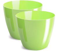 PECZEKO Blumentopf glänzender, Pflanzkübel aus Übertopf Kunststoff Dekorativer Topf für, groß und Klein Pflanzen, 2er-Set blumenkübel, blumenkübel kräutertopf, (2 Pack) Grün Pastell, ø 12 cm