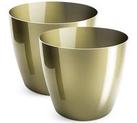 PECZEKO Blumentopf glänzender, Pflanzkübel aus Übertopf Kunststoff Dekorativer Topf für, groß und Klein Pflanzen, 2er-Set blumenkübel, blumenkübel kräutertopf, (2 Pack) Gold, ø 12 cm