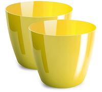 PECZEKO Blumentopf glänzender, Pflanzkübel aus Übertopf Kunststoff Dekorativer Topf für, groß und Klein Pflanzen, 2er-Set blumenkübel, blumenkübel kräutertopf, (2 Pack) Gelb, ø 12 cm
