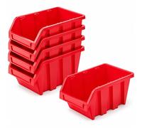 PECZEKO Coffret d'atelier empilable, boîte de rangement en PP, boîte de rangement avec ouverture, boîtes de stockage pour mur d'outils, boîte de rangement avec ouverture, boîte de tri - Rouge 5 pièces