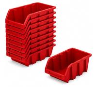 PECZEKO Lot de 10 Boîtes de Rangement Empilables d'Atelier en Plastique PP - Mur à Outils - Rouge - 23 x 16 cm