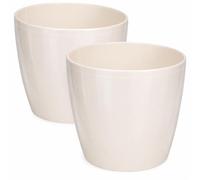 PECZEKO Pots de Fleurs Mats - Cache-Pot Décoratif pour Fleurs et Herbes - Pots de Fleurs Ronds en Plastique Durables et Légers pour Salon & Salle à Manger, Cuisine, Balcon - Lot de 2 - (Cru, ø25 cm)