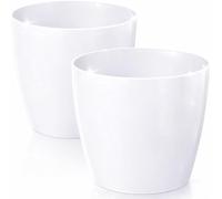 PECZEKO Pots de Fleurs Mats - Cache-Pot Décoratif pour Fleurs et Herbes - Pots de Fleurs Ronds en Plastique Durables et Légers pour Salon & Salle à Manger, Cuisine, Balcon - Lot de 2 - (Blanc, ø18 cm)