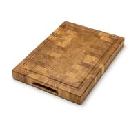 PEEWIT Planche a Decouper Bois de Bout End Grain en Chene 40 x 30 x 4 cm avec Rainure a Jus et Poignees Encastrees, Planche Epaisse en Bois Massif pour Couper et Servir