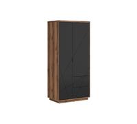Pegane Armoire 2 portes avec tiroirs - Noir mat