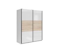 Pegane Armoire 2 portes coulissantes - Blanc et chêne