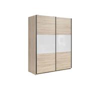 Pegane Armoire 2 portes coulissantes - Chêne sonoma blanc