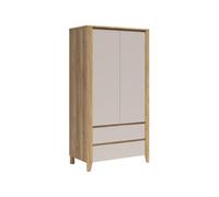 PEGANE Armoire 2 Portes Placard avec penderie et 2 tiroirs Coloris Chêne Mauvella/Cachemire - Longueur 106,5 x Profondeur 56,5 x Hauteur 200 cm