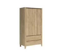 PEGANE Armoire 2 Portes Placard avec penderie et 2 tiroirs Coloris Chêne Mauvella - Longueur 106,5 x Profondeur 56,5 x Hauteur 200 cm