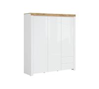 Pegane Armoire 3 portes 2 tiroirs - Blanc chêne wotan