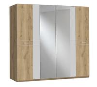 Pegane Armoire 4 portes avec miroir - Chêne