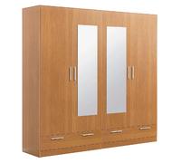 Pegane Armoire 4 portes avec tiroirs - Merisier