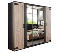 Pegane Armoire 5 portes avec miroir - Chêne