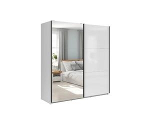 Pegane Armoire coulissante avec miroir - Blanc
