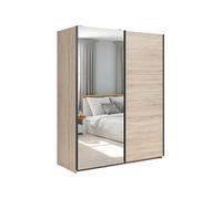 PEGANE Armoire coulissante avec Miroir Coloris chêne Sonoma - Longueur 220 x Profondeur 60 x Hauteur 195,5 cm