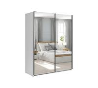 PEGANE Armoire coulissante Placard avec Miroir Coloris Blanc Brillant - Longueur 153,5 x Profondeur 60 x Hauteur 195,5 cm