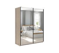 PEGANE Armoire coulissante Placard avec Miroir Coloris chêne Sonoma - Longueur 153,5 x Profondeur 60 x Hauteur 195,5 cm