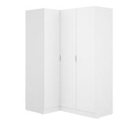 PEGANE Armoire d'angle, Meuble de Rangement en Bois mélaminé Coloris Blanc - Longueur 133 x Profondeur 90 x Hauteur 184 cm