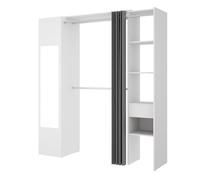 PEGANE Armoire Dressing avec 1 Colonne + Miroir + Rideau Coloris Blanc - Longueur 177 x Profondeur 52 x Hauteur 205 cm