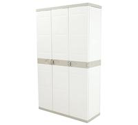 PEGANE Armoire Meuble de Rangement 3 Portes intérieur/extérieur Coloris Beige - L. 105 X P. 44 X H. 176 Cm