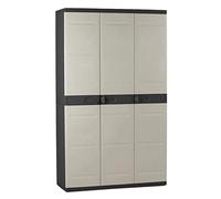 PEGANE Armoire Meuble de Rangement 3 Portes intérieur/extérieur Coloris Noir/Taupe - L. 105 X P. 44 X H. 176 Cm
