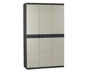PEGANE Armoire Meuble de Rangement 3 Portes intérieur/extérieur Coloris Noir/Taupe - L. 105 X P. 44 X H. 176 Cm