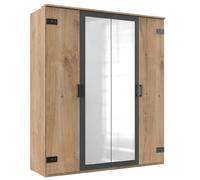 Pegane Armoire penderie avec miroir - Chêne foncé