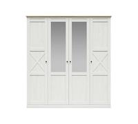 PEGANE Armoire Placard 4 Portes avec miroirs et penderies Coloris Pin Andersen Blanchi/chêne Artisan - Longueur 203 x Profondeur 58 x Hauteur 220 cm