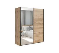 PEGANE Armoire Placard à 2 Portes coulissantes Dont 1 Porte avec Miroir Coloris Chêne wotan - Longueur 153,5 x Profondeur 60 x Hauteur 195,5 cm