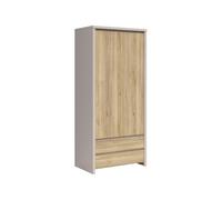 PEGANE Armoire Placard de Rangement 2 Portes avec penderie et 2 tiroirs Coloris Cachemire/chêne mauvella - Longueur 90 x Profondeur 55,5 x Hauteur 200,5 cm