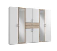 Pegane Armoire Placard Miroirs - Blanc/Chêne