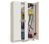 PEGANE Armoire Rangement Nettoyage 3 Portes en mélamine Coloris Blanc - Dim : H180 x L108,8 x P37 cm