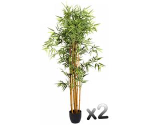 Pegane Bambou artificiel en pot - Vert foncé