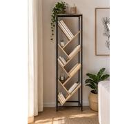 PEGANE Bibliothèque en Forme d'épi avec Structure métallique et étagères Imitation Bois - Longueur 41 x Profondeur 27,5 x Hauteur 125,5 x cm