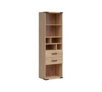 PEGANE Bibliothèque Haute 2 tiroirs et 5 étagères Coloris Frêne/Noir - Longueur 60 x Profondeur 40 x Hauteur 197,5 cm