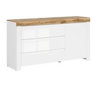 Pegane Buffet 1 porte 3 tiroirs - Blanc et chêne