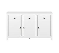 PEGANE Buffet Commode Meuble de Rangement avec 3 tiroirs et 3 Portes Coloris Blanc - Longueur 134 x Hauteur 79 x Profondeur 40 cm