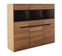 PEGANE Buffet Haut 3 Portes avec vitrines Coloris Chêne Sauvage - Longueur 153 x Profondeur 41 x Hauteur 129 cm