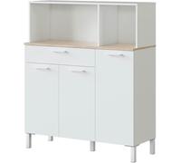PEGANE Buffet Meuble Cuisine 3 Portes + tiroir Coloris Blanc Artic/chêne Canadien - Hauteur 126 cm x Longueur 108 cm x Profondeur 40 cm