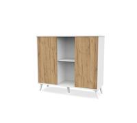 PEGANE Buffet Meuble de Rangement à 2 Portes et 2 niches centrales Coloris Blanc/chêne - Longueur 100 x Hauteur 90 x Profondeur 35 cm