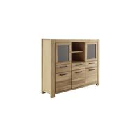 PEGANE Buffet vitrine 3 Portes 3 tiroirs et 2 Portes vitrés, Coloris chêne Naturel - Longueur 172 × Profondeur 45 × Hauteur 140 cm