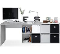 Pegane Bureau avec retour et caisson - Blanc / béton