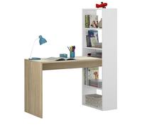 Bureau avec étagère intégrée coloris blanc artic / chêne canadien - Hauteur 144 x Longueur 120 x Profondeur 53 cm