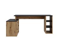 Pegane Bureau d'angle avec caisson - Noir mat