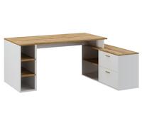 PEGANE Bureau d'angle en mélamine Coloris Imitation chêne Artisan/Blanc - Longueur 183 x Profondeur 141 x Hauteur 75 cm