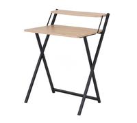 Bureau pliable compact avec étagère supérieure coloris Chêne clair et métal Noir