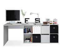 Bureau avec caisson coloris Blanc artic - béton- Hauteur 74 x Longueur 136 x 139 cm
