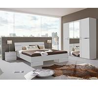 PEGANE Chambre à Coucher complète Adulte (lit 140x200cm + 2 chevets + Armoire) Coloris Blanc/Chrome Brillant