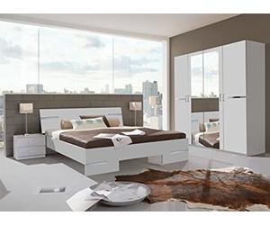 PEGANE Chambre à Coucher complète Adulte (lit 140x200cm + 2 chevets + Armoire) Coloris Blanc/Chrome Brillant